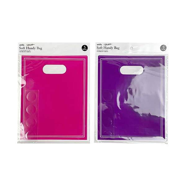 【まとめ買い】ギフトバッグ プレゼント用バッグ ラッピング袋 ソフトハンディバッグ S 5P シール付 ピンク・パープル 0356/357033