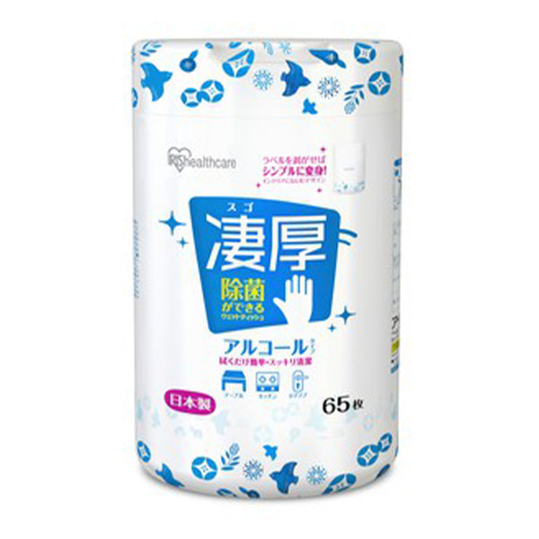 【まとめ買い】ウェットティッシュ 除菌シート 厚手 凄厚 アルコール配合 65枚 除菌クリーナー ケース入り 9001/359318