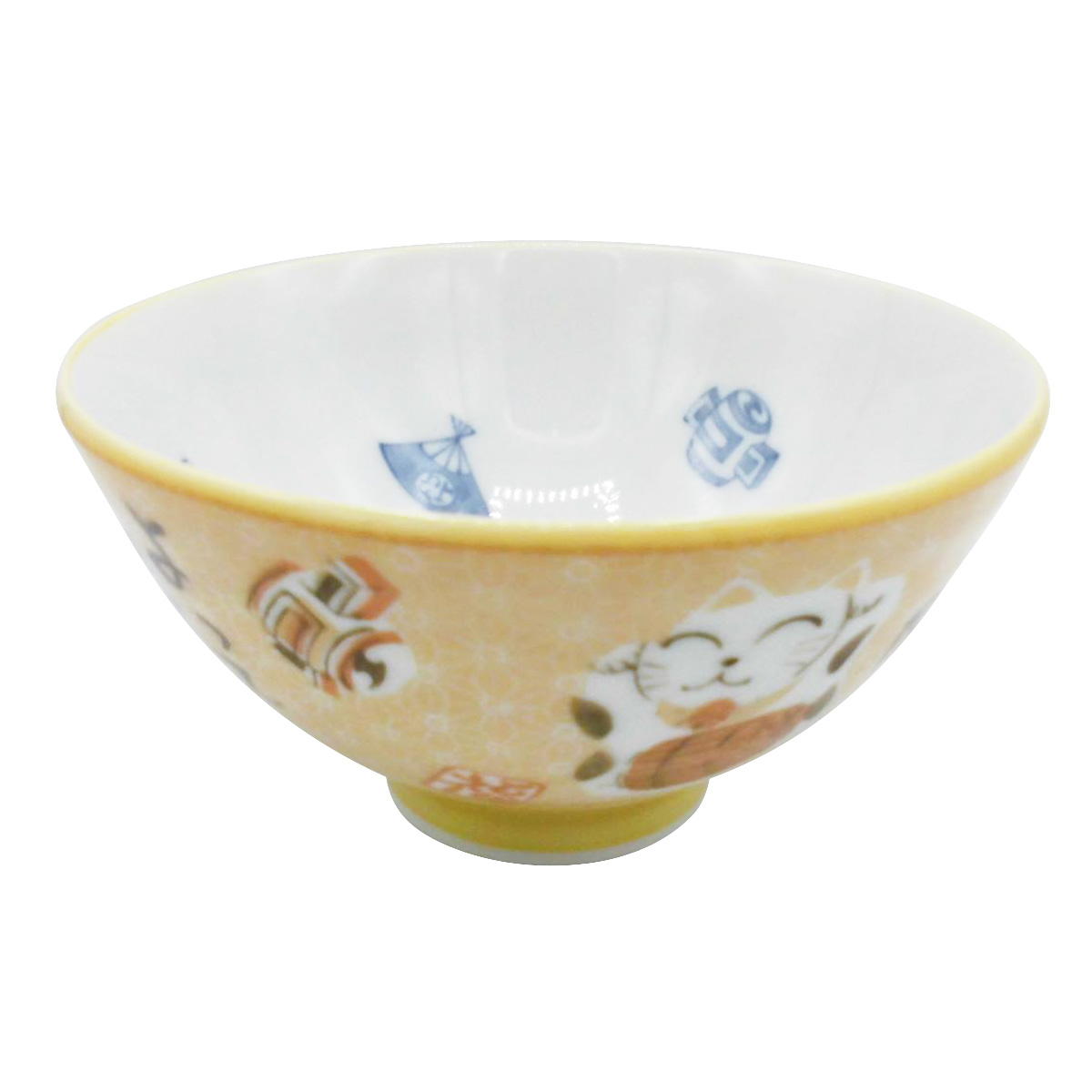 【まとめ買い】彩り招きねこ飯碗 大 黄1516/363484