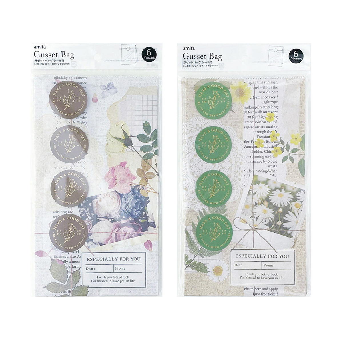 【まとめ買い】ガゼットバッグ M 6P クラフトブーケ シール付0356/364436