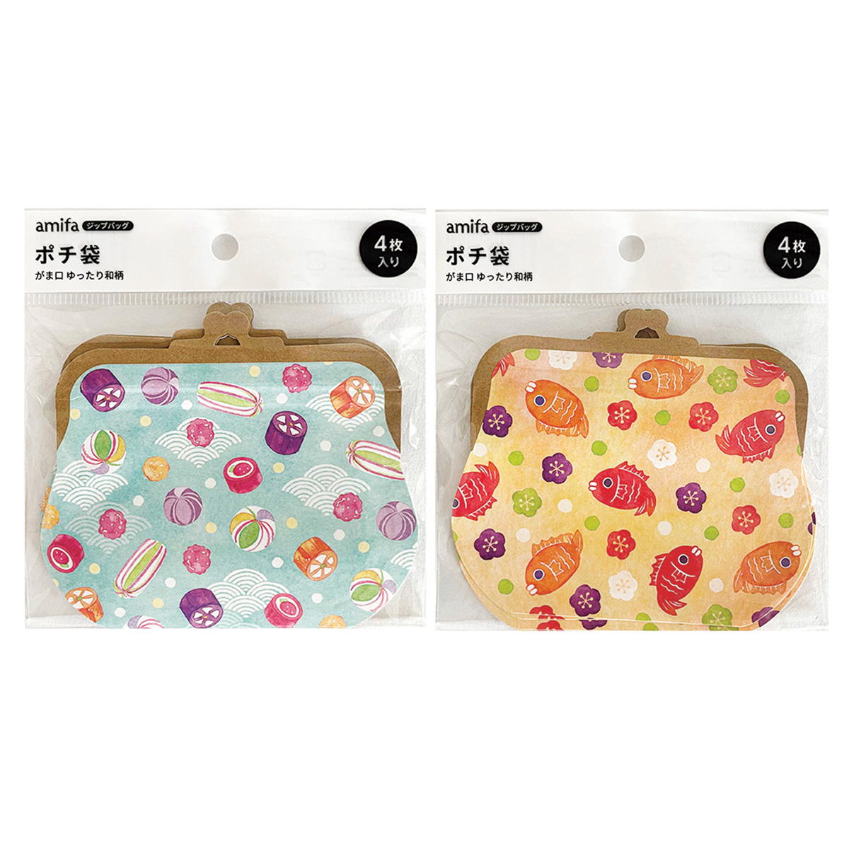 【まとめ買い】ジップバッグポチ袋 4枚 がま口 ゆったり和柄 0356/371447