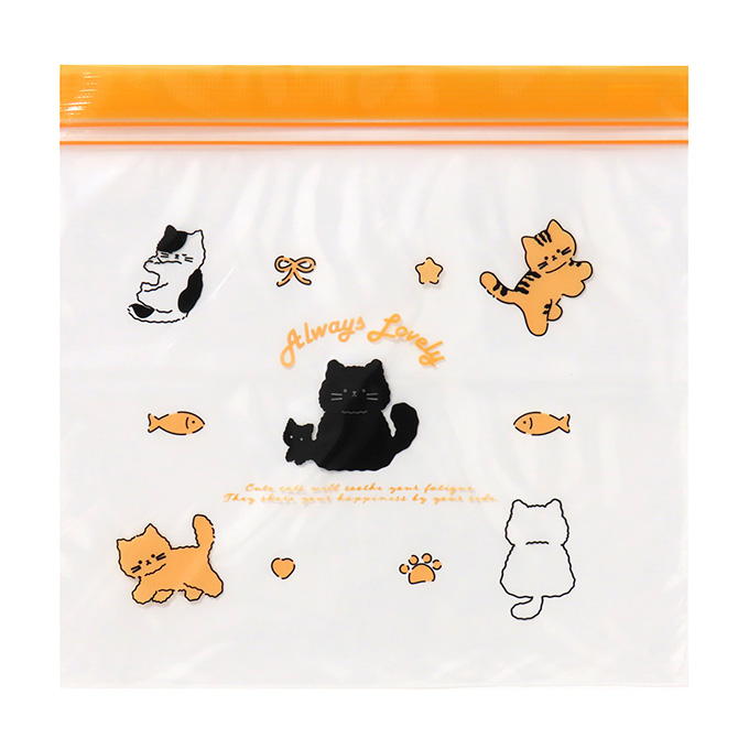 【まとめ買い】ダブルジッパーフリーザーバッグ もこもこねこ M 10枚 0490/375522