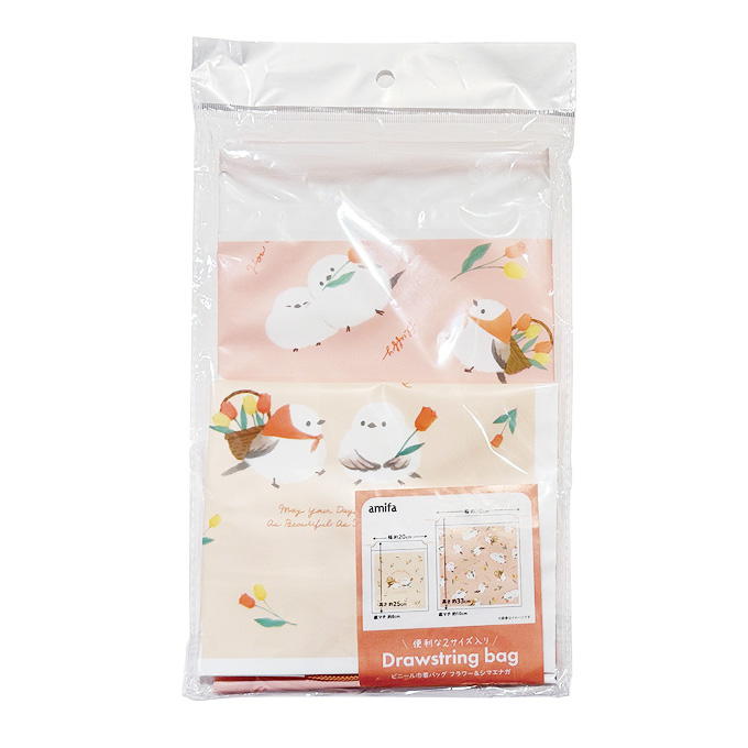 【まとめ買い】ビニール巾着バッグ 2P フラワー&シマエナガ 0356/380501