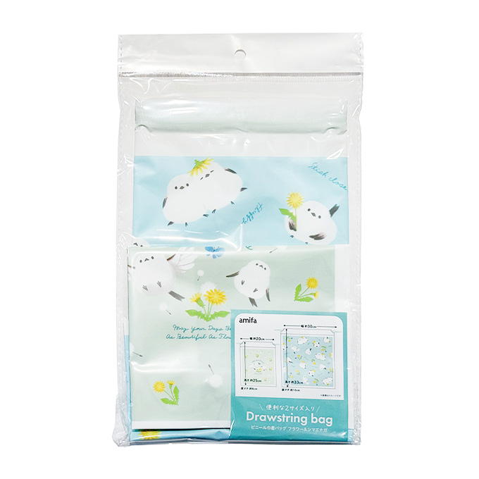 【まとめ買い】ビニール巾着バッグ 2P フラワー&シマエナガ 0356/380501
