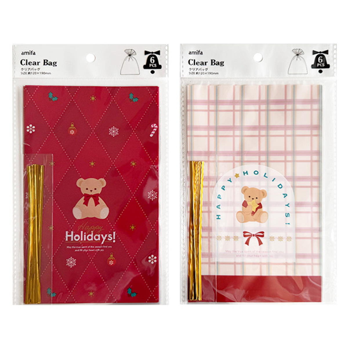 【まとめ買い】クリアバッグ M 6P ホリデーベア0356/302034