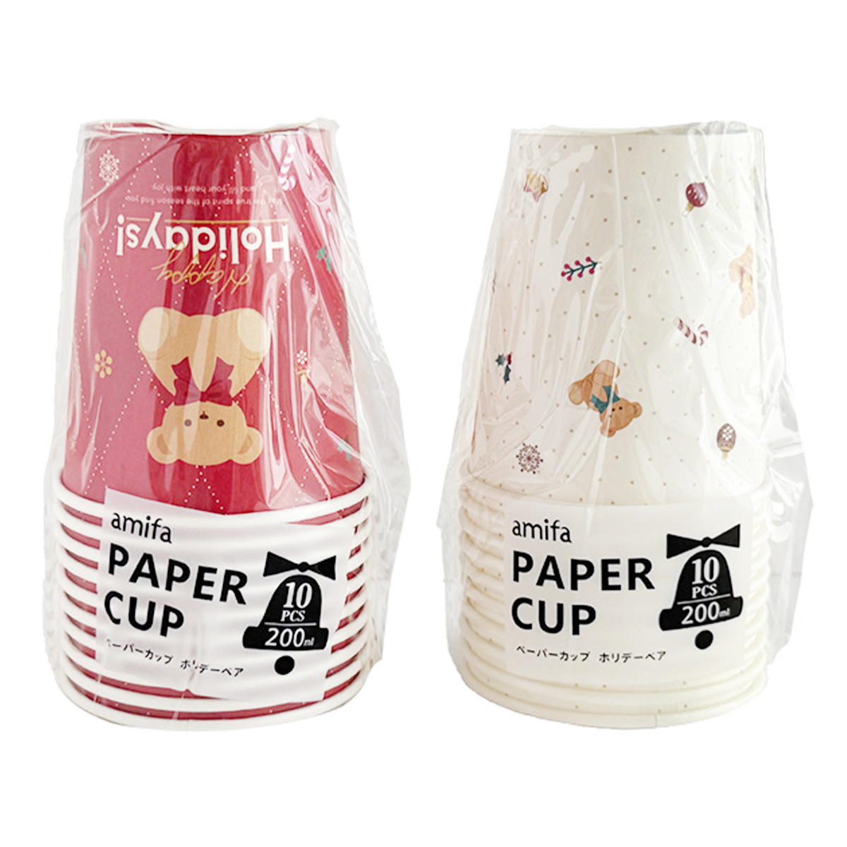 【まとめ買い】ペーパーカップ 200ml 10P ホリデーベア0356/302043