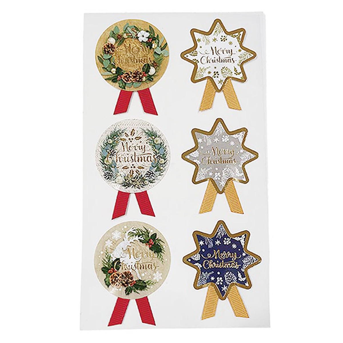 【まとめ買い】リボン付シール 6片 ナチュラルクリスマス0356/302259