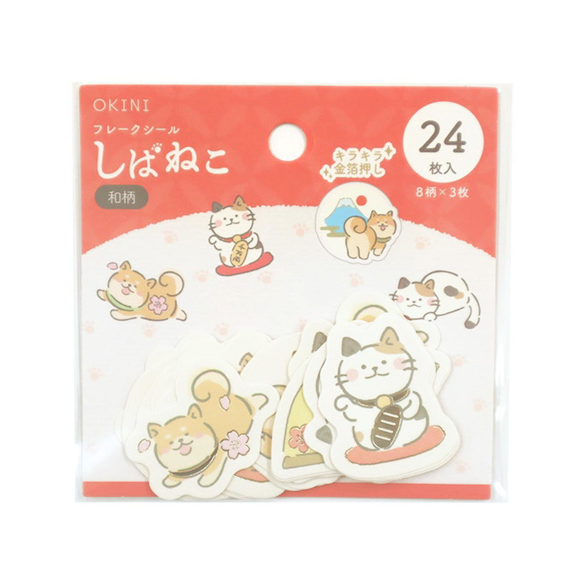 【まとめ買い】フレークシール 24P しばねこ和柄 0911/305254