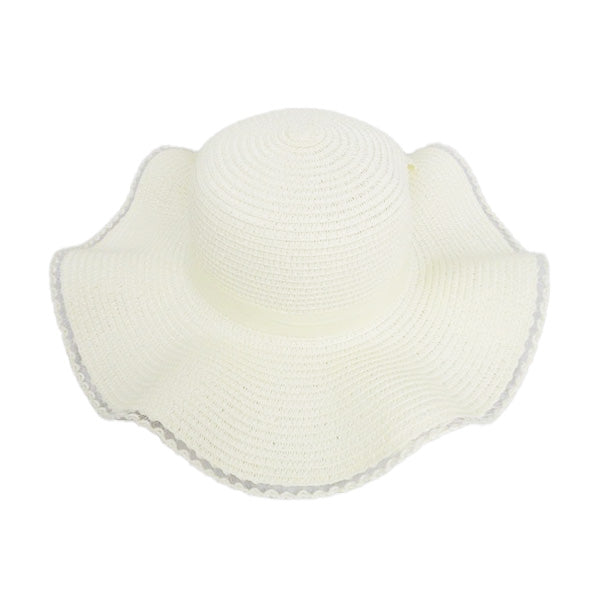 帽子 ハット レディース つば広 深め ウェーブリボンハット アイボリー UV対策 熱中症対策　 0603/305307