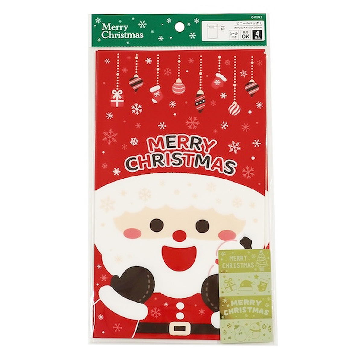 【まとめ買い】ビニールバッグ L マチ付 4P サンタ0911/305344