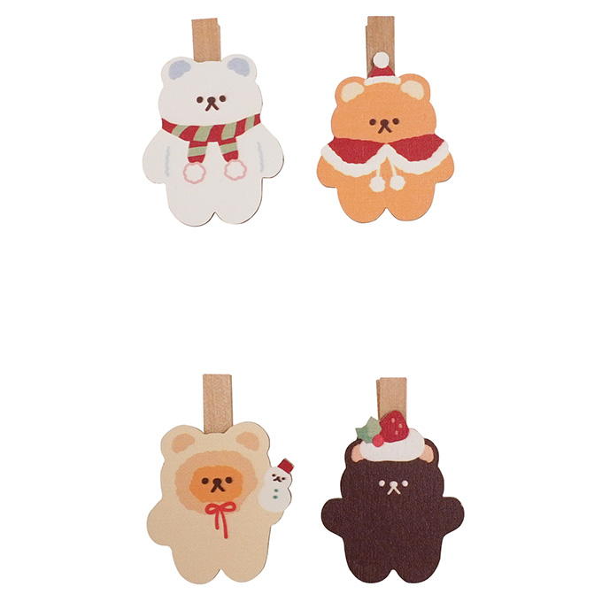 【まとめ買い】ウッドクリップ 2個 クリスマスくま柄 0936/305587