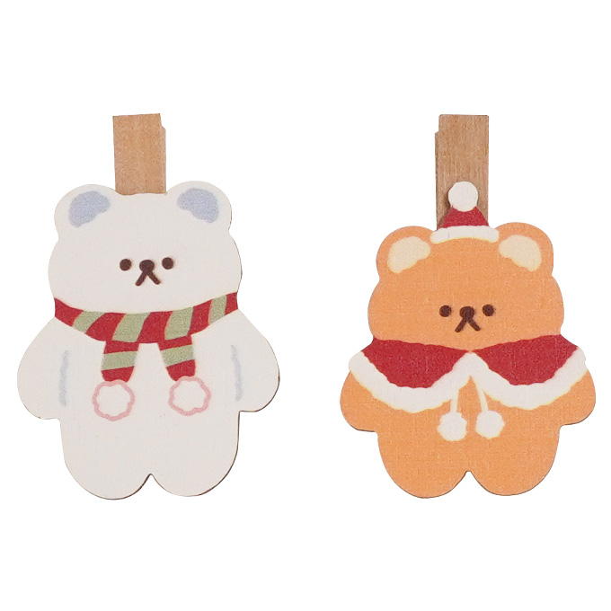 【まとめ買い】ウッドクリップ 2個 クリスマスくま柄 0936/305587