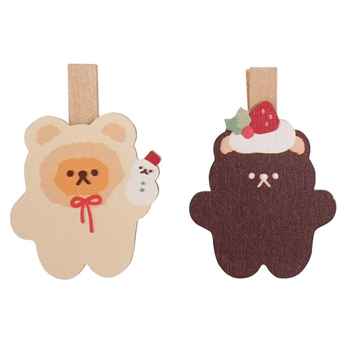 【まとめ買い】ウッドクリップ 2個 クリスマスくま柄 0936/305587