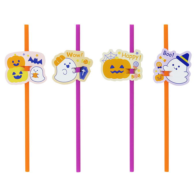 【まとめ買い】ペーパータグ付きストローゆるかわハロウィン柄 0490/306246