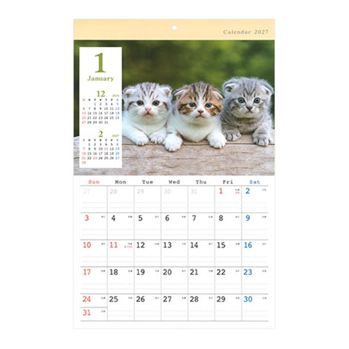 【まとめ買い】2027 壁掛け A3 ネコ写真 0936/308705