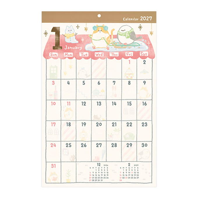 【まとめ買い】2027 壁掛け A3 ねことシマエナガのマンション 0936/308709