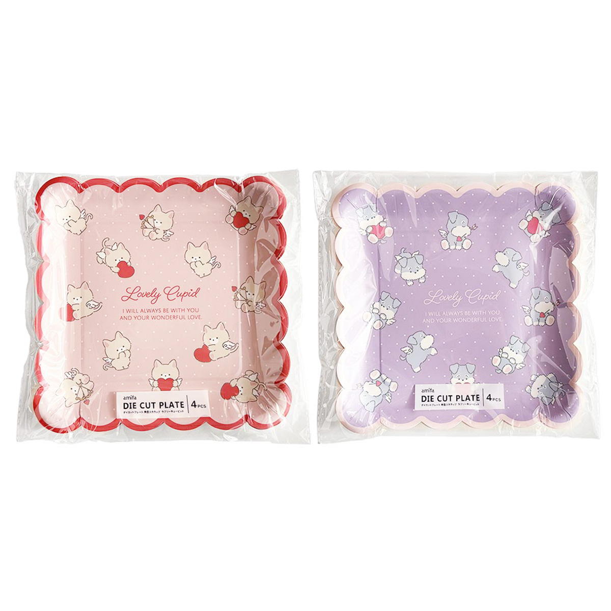 【まとめ買い】ダイカットプレート 角型スカラップ 4P ラブリーキューピッド 0356/308957