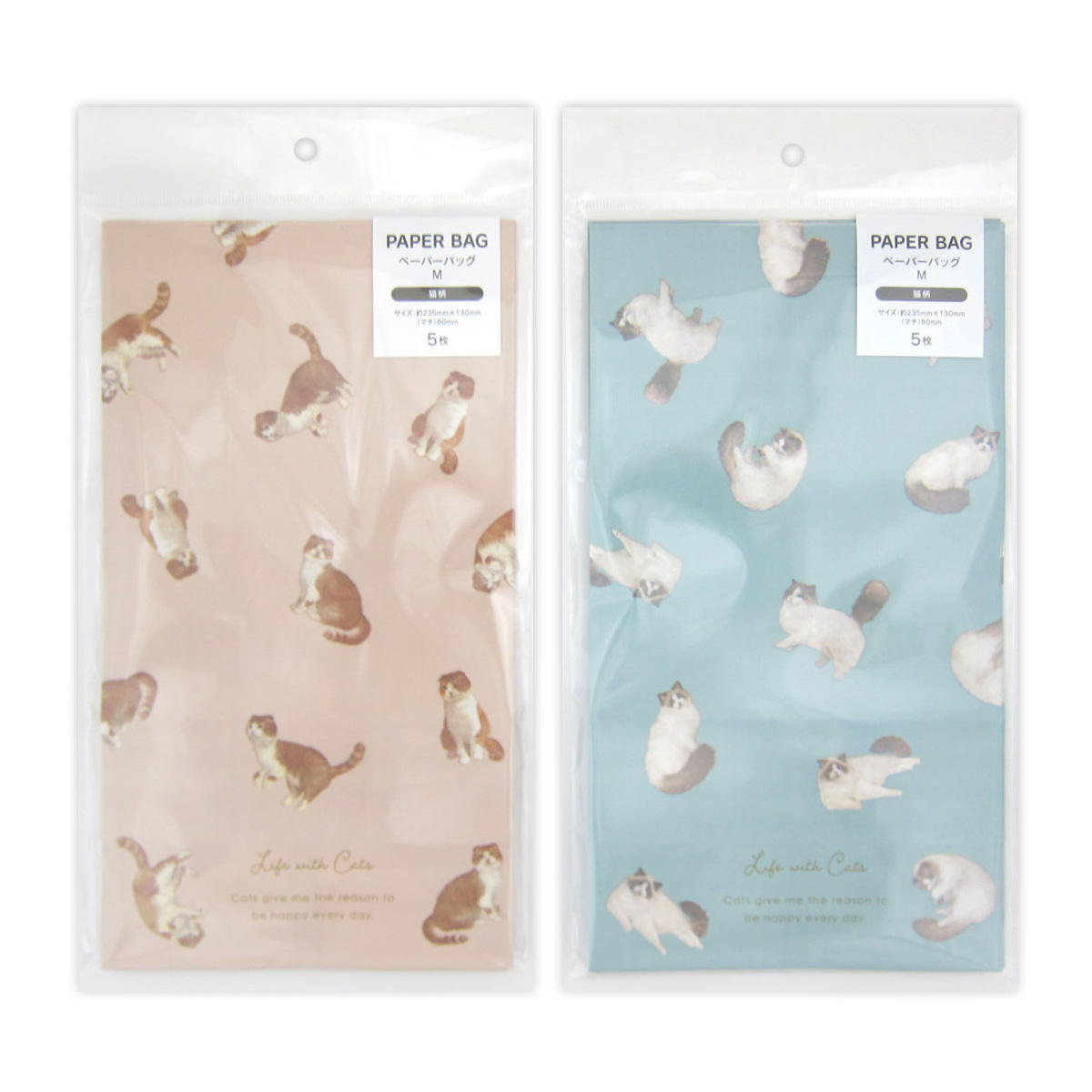 【まとめ買い】ペーパーバッグ M 猫柄 5枚 0915/309019