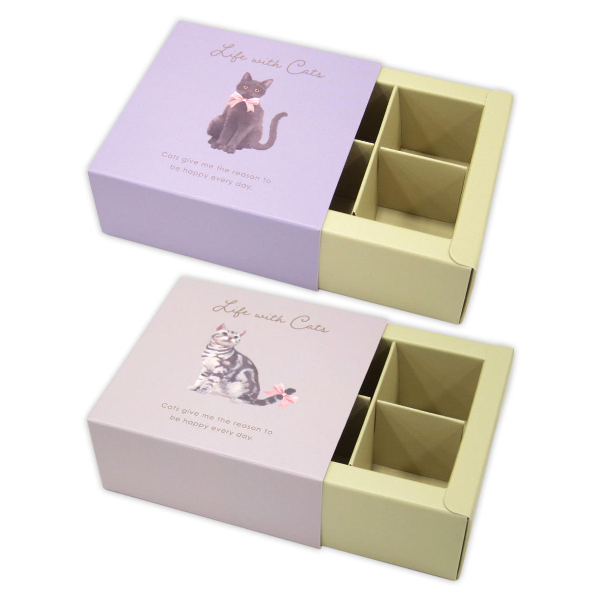 【まとめ買い】トリュフ用ボックス 4マス 猫柄 0915/309021