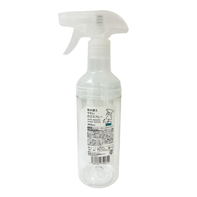 【まとめ買い】広口スプレーボトル 400ml 丸 クリア 9001/309710