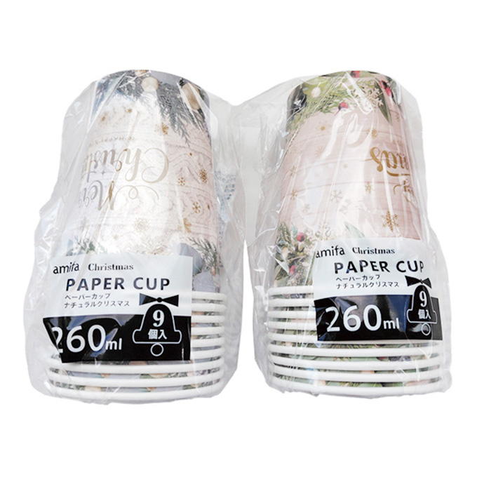 【まとめ買い】ペーパーカップ 260ml 9P ナチュラルクリスマス 0356/315834