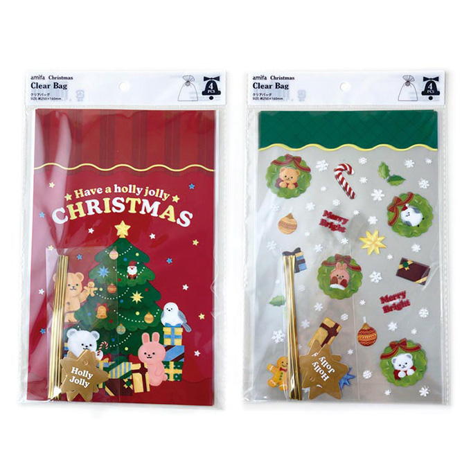【まとめ買い】クリアバッグ L 4P タグ付 クリスマスフレンズ 0356/315853