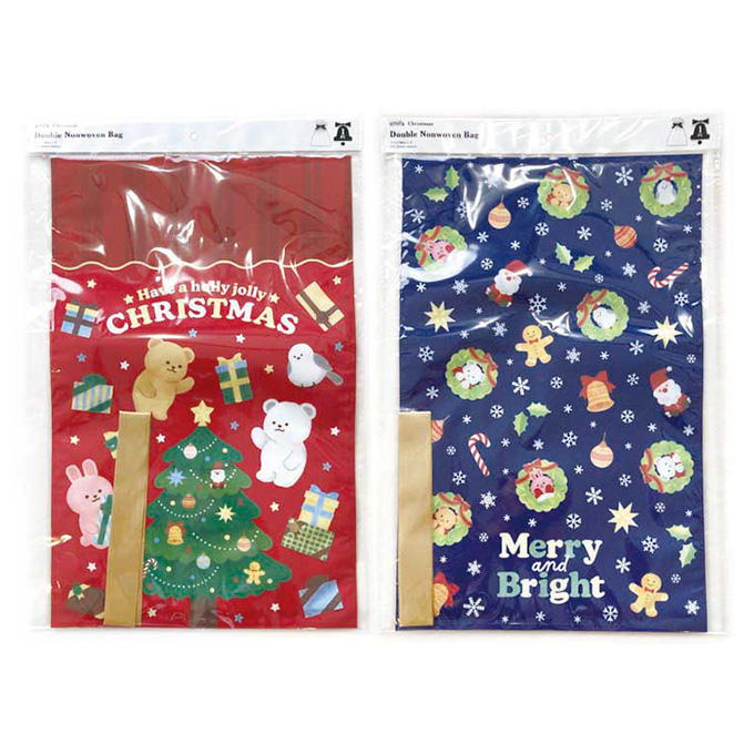 【まとめ買い】ダブル不織布バッグ リボン付 クリスマスフレンズ 0356/315855