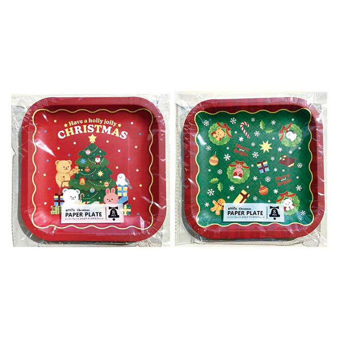 【まとめ買い】ペーパープレート 8P スクエア クリスマスフレンズ 0356/315865