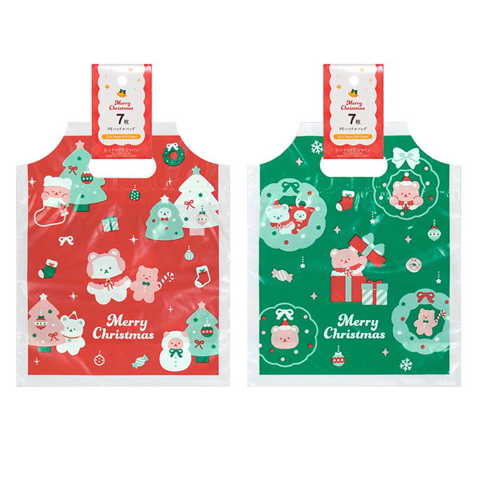 【まとめ買い】PEハンドルバッグ 7枚 ベアクリスマス柄 0936/316107