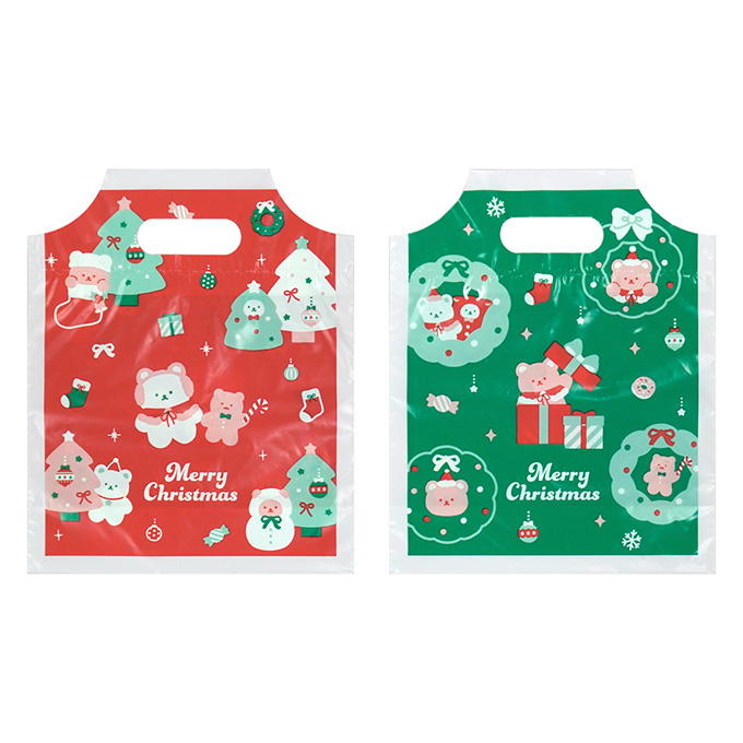 【まとめ買い】PEハンドルバッグ 7枚 ベアクリスマス柄 0936/316107