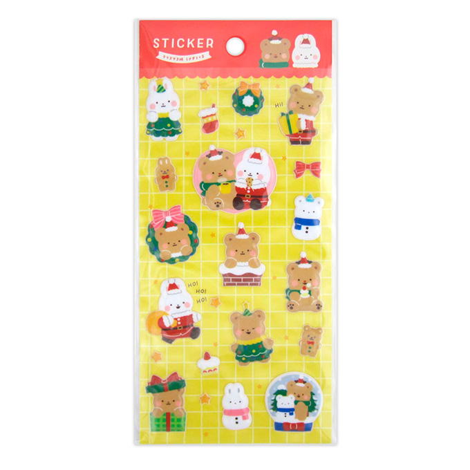 【まとめ買い】ステッカー ぷくぷく クリスマス柄 うさぎとくま CC 0915/316136
