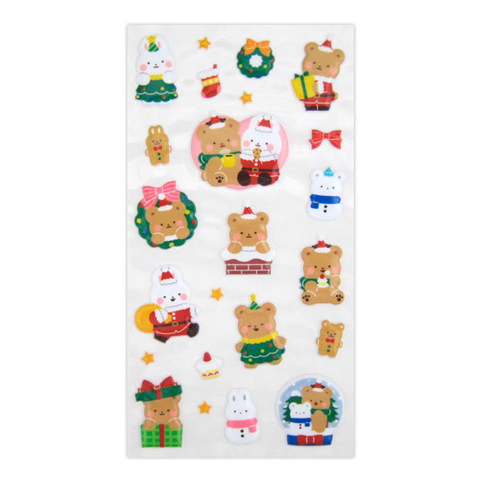 【まとめ買い】ステッカー ぷくぷく クリスマス柄 うさぎとくま CC 0915/316136