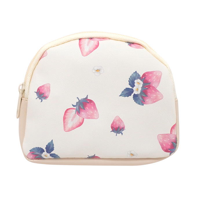 【まとめ買い】合皮 アーチ形ポーチ いちご水彩柄 0936/318123