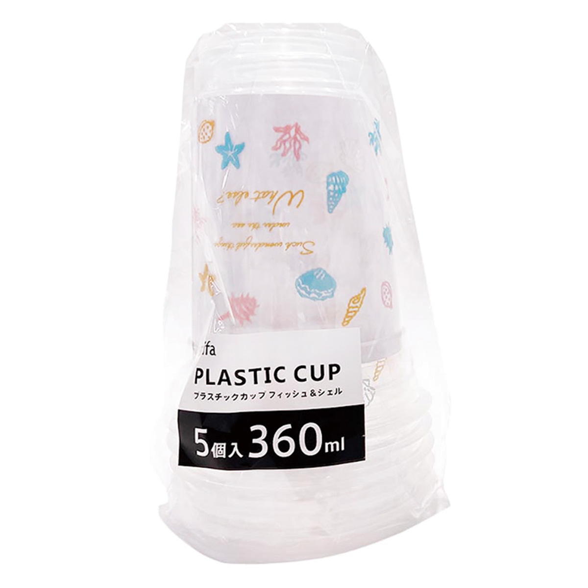 【まとめ買い】プラスチックカップ 360ml 5P フィッシュ&シェル0356/326000