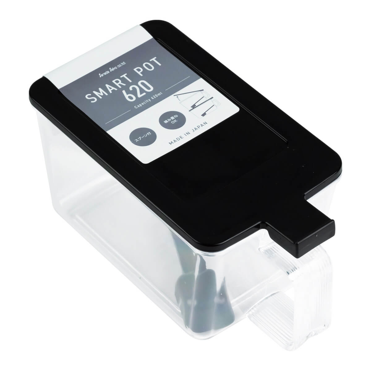 【まとめ買い】調味料入れ スマートポット スプーン付 ブラック 620ml 0775/347019
