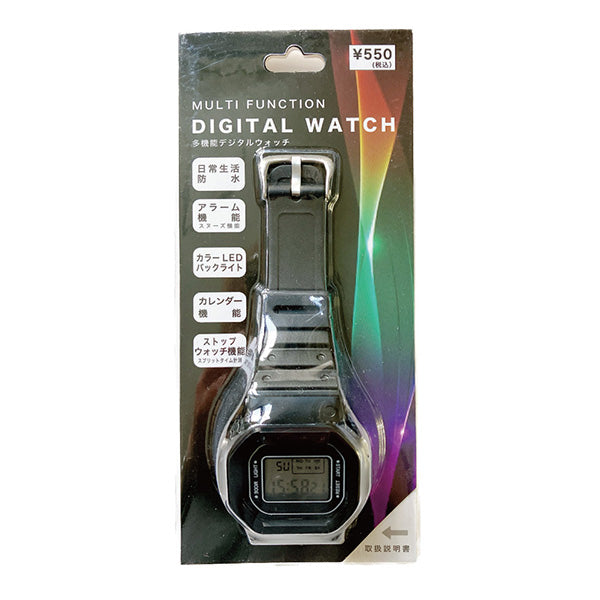 腕時計 生活防水 デジタル時計 アラーム カレンダー 多機能デジタルウォッチ ブラック 9001/355302