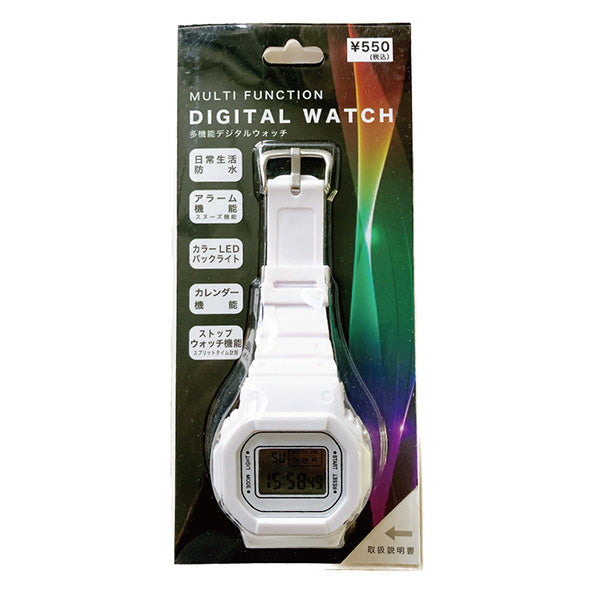 腕時計 生活防水 デジタル時計 アラーム カレンダー 多機能デジタルウォッチ ホワイト 9001/355303