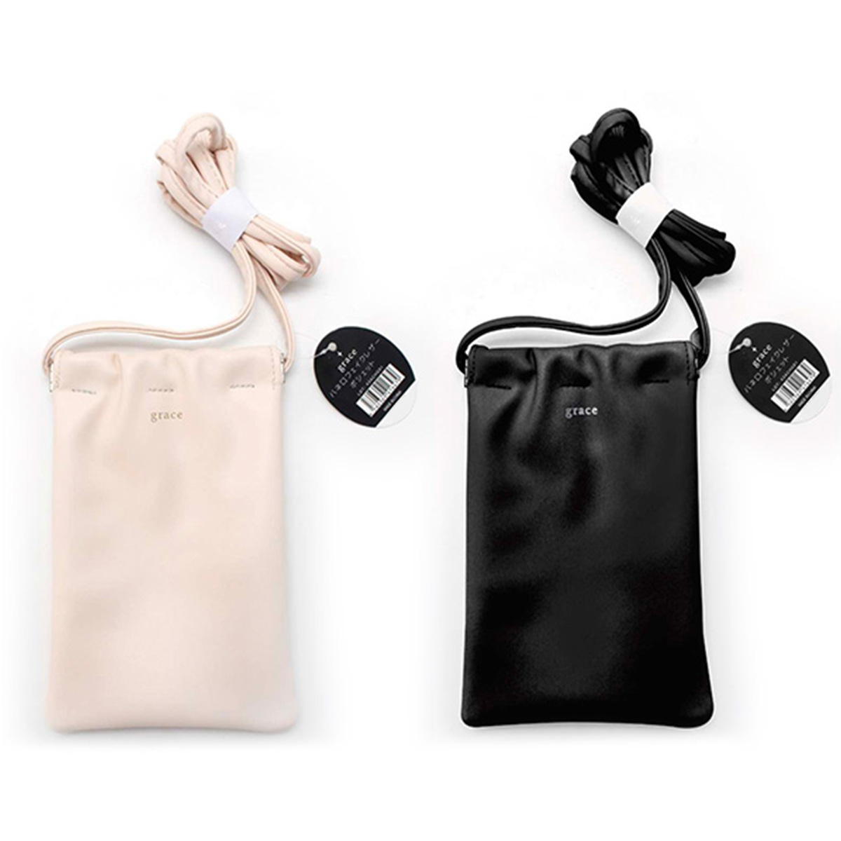 【まとめ買い】ショルダーバッグ スマホショルダー ポシェット サコッシュ バネ口フェイクレザーポシェット(ブラック・ホワイト） 9001/356322