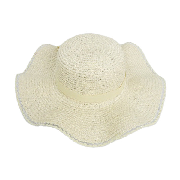 帽子 ハット レディース つば広 深め ウェーブリボンハット ベージュ UV対策 熱中症対策　 0603/357306