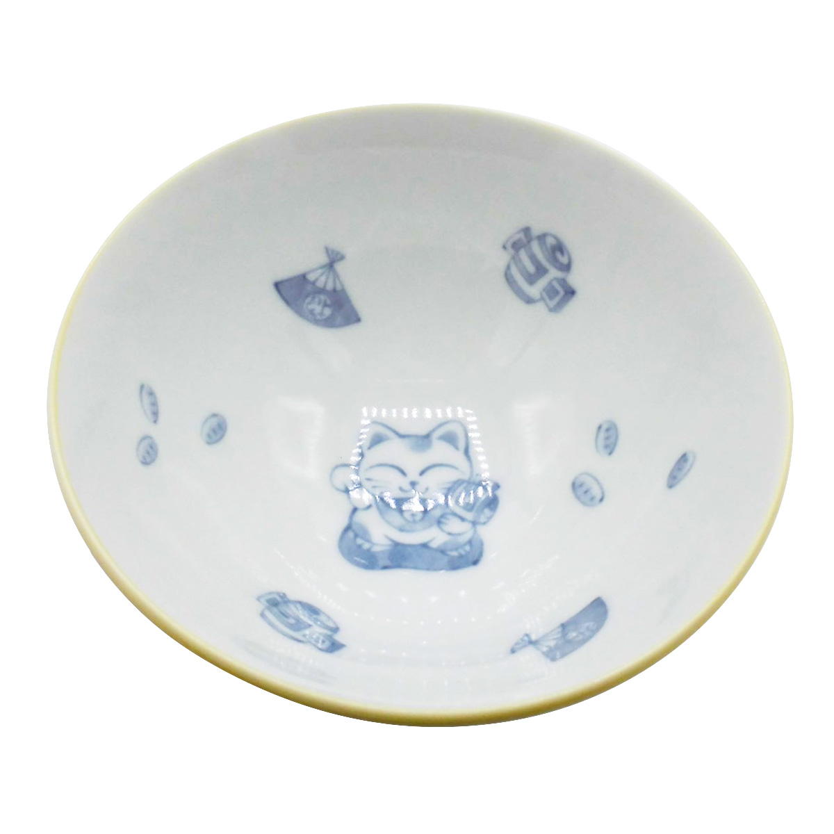 【まとめ買い】彩り招きねこ飯碗 大 黄1516/363484
