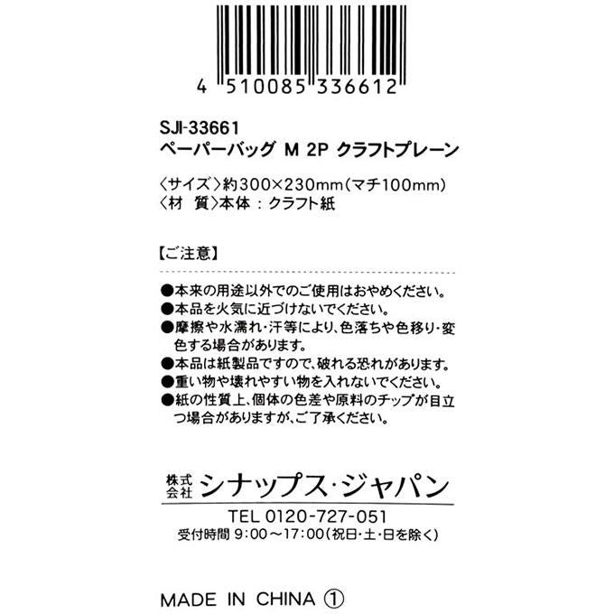 【まとめ買い】ペーパーバッグ M 2P クラフトプレーン 0936/367882