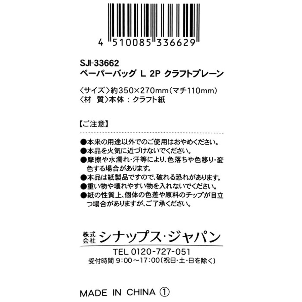 【まとめ買い】ペーパーバッグ L 2P クラフトプレーン0936/367883