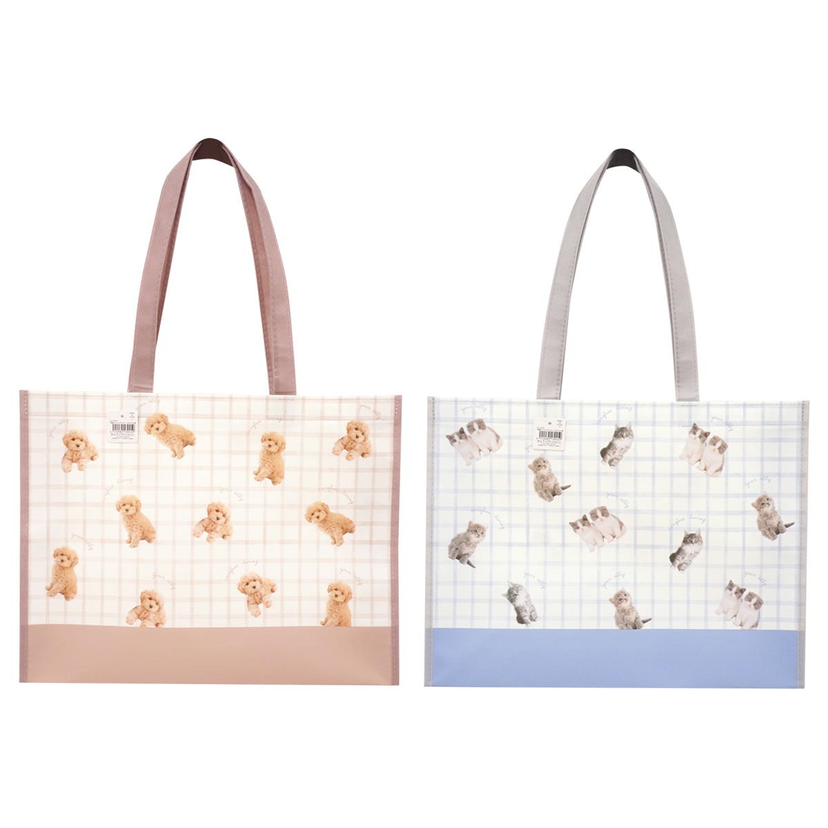 【まとめ買い】不織布コーティングバッグ L イヌネコフォト柄0936/368745