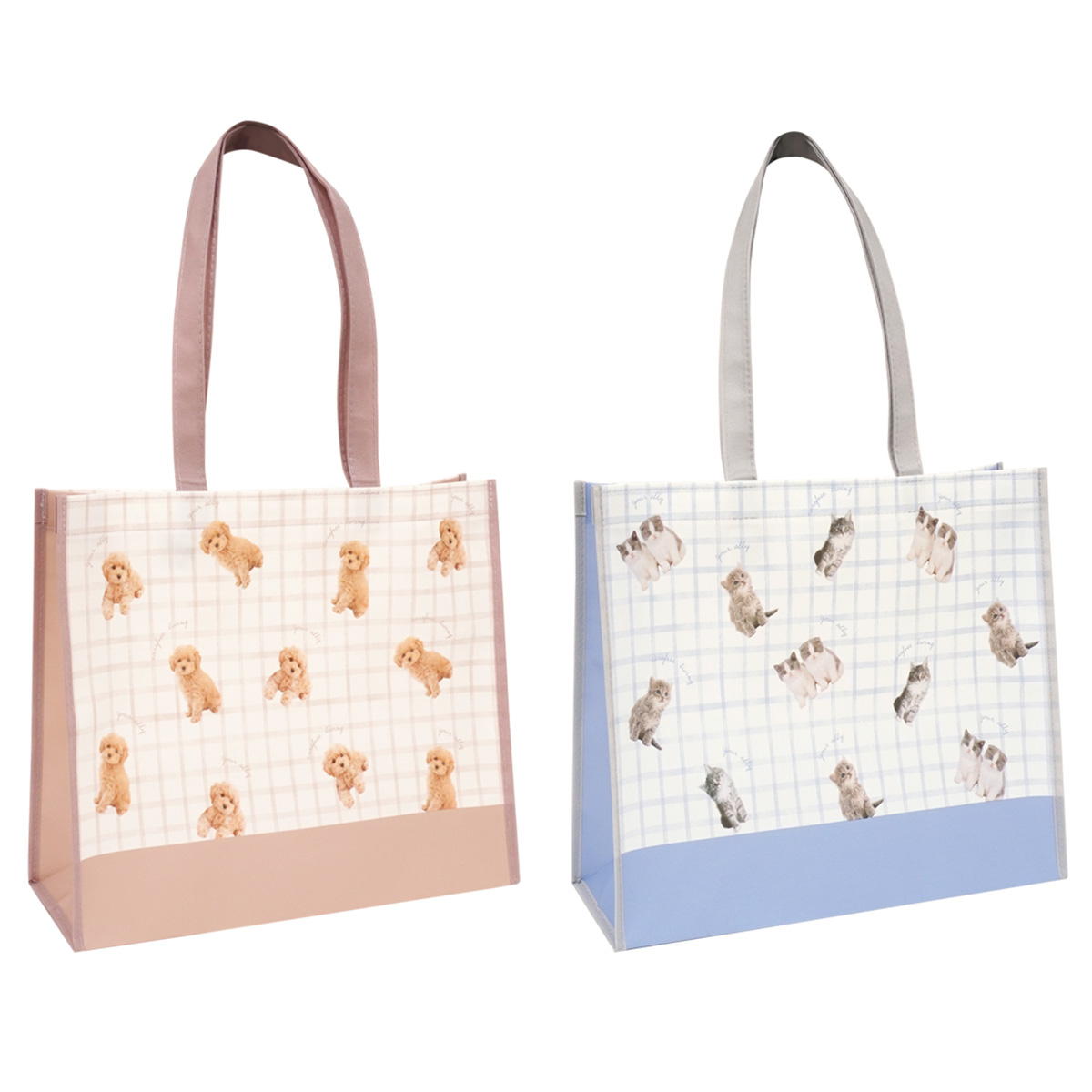 【まとめ買い】不織布コーティングバッグ L イヌネコフォト柄0936/368745