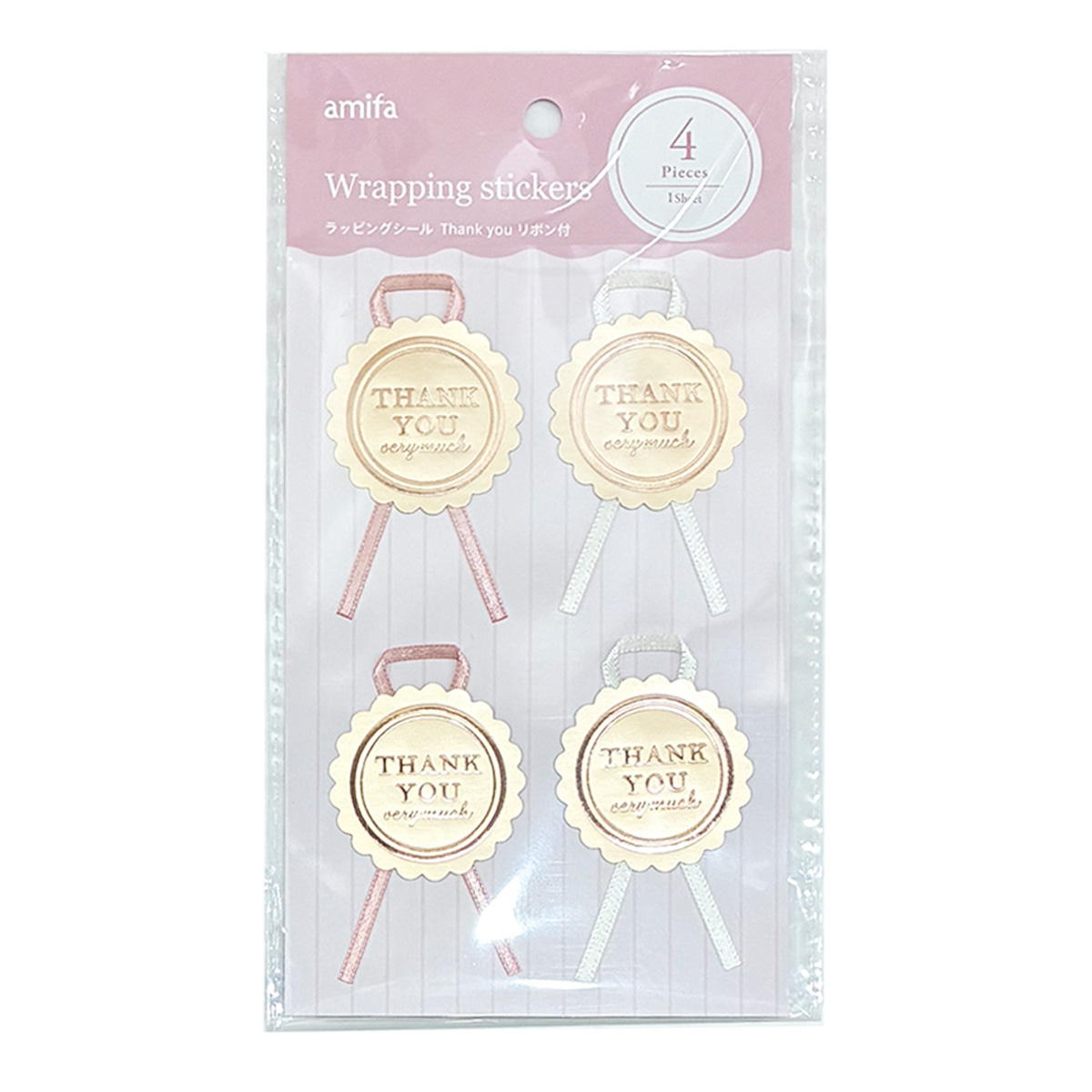 【まとめ買い】ラッピングシール 4片 Thank you リボン付 0356/369663