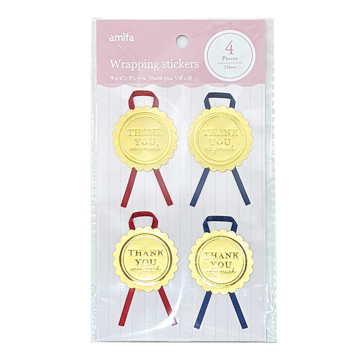 【まとめ買い】ラッピングシール 4片 Thank you リボン付 0356/369663
