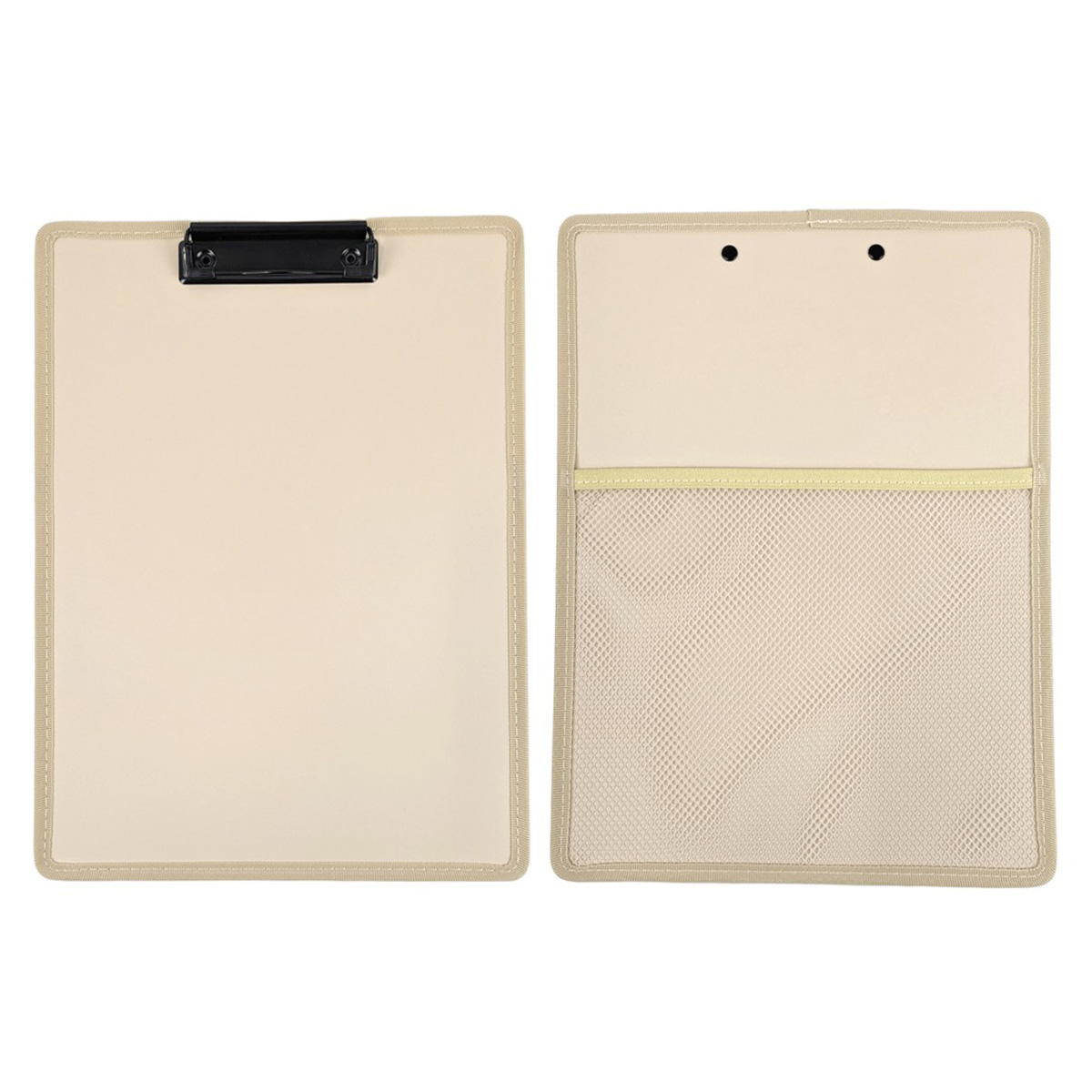 【まとめ買い】メッシュポケット付クリップボード ベージュ 9001/370083