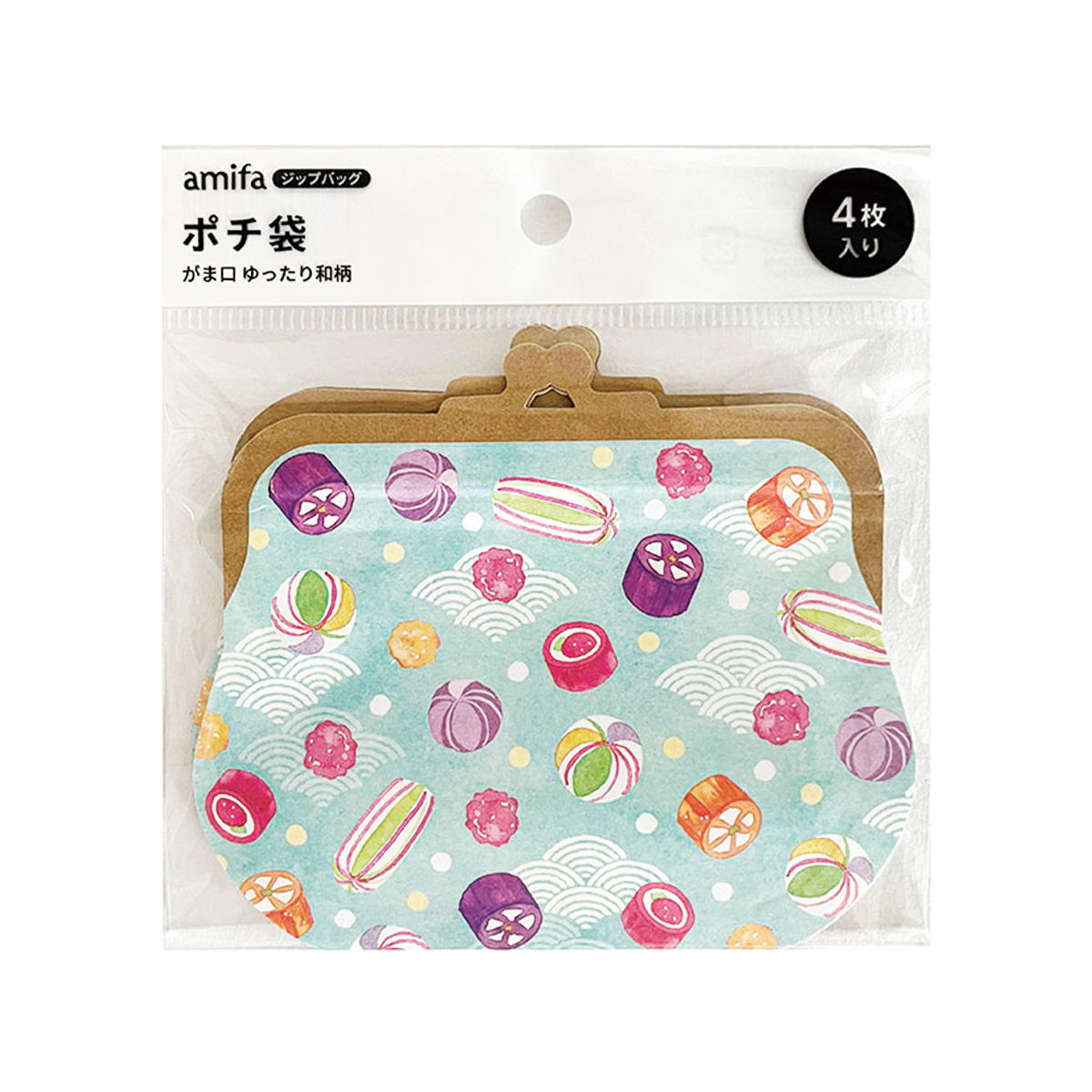 【まとめ買い】ジップバッグポチ袋 4枚 がま口 ゆったり和柄 0356/371447