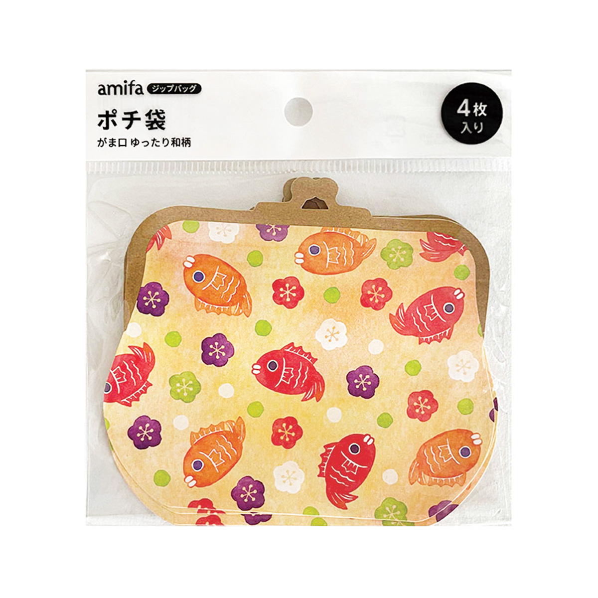 【まとめ買い】ジップバッグポチ袋 4枚 がま口 ゆったり和柄 0356/371447