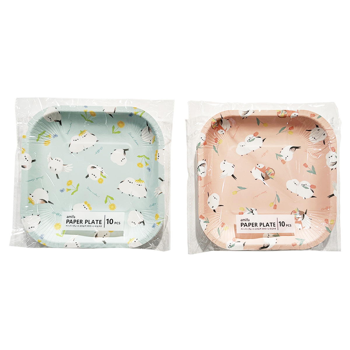 【まとめ買い】ペーパープレート スクエア 10P フラワーシマエナガ 0356/372085